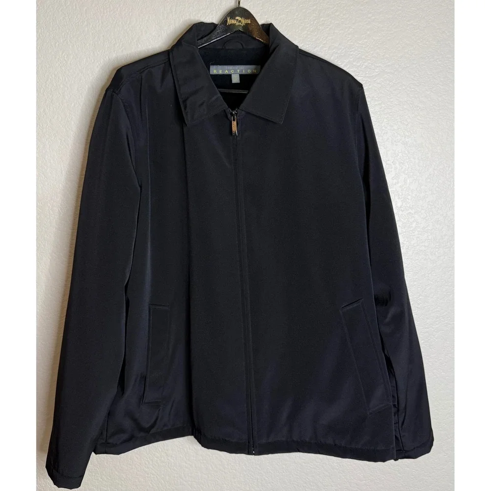 Kenneth Cole Reaction Mens XXL Jacket Black Full Zip Lightweight Minimalist